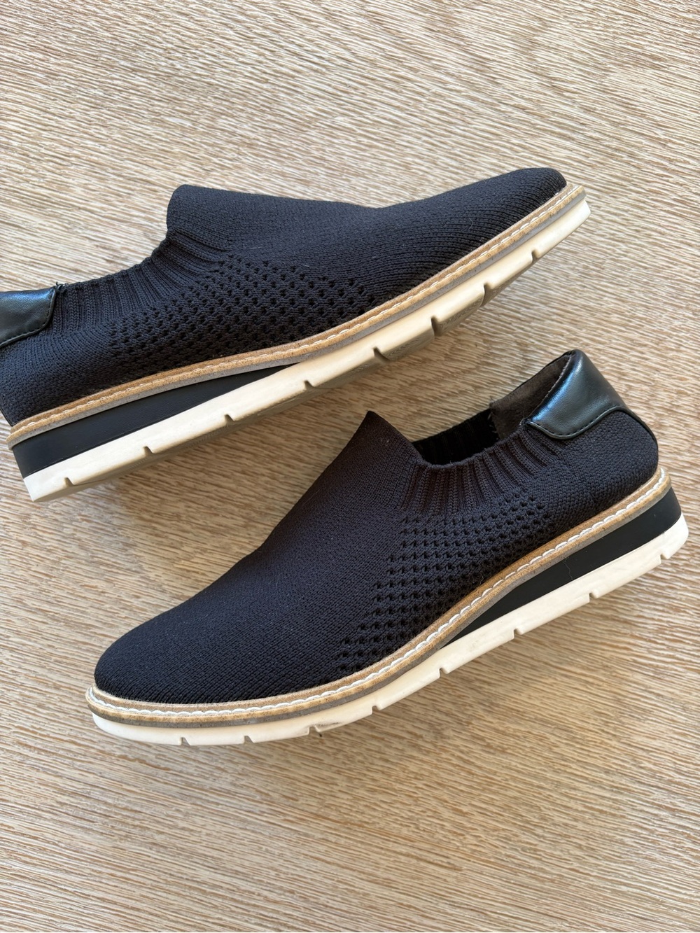 Adam Tucker Black Slip-On Knit Mesh Casual Shoes With Wedge
